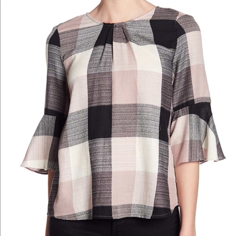 RO & DE Woman’s Plaid Bow Blouse Size S